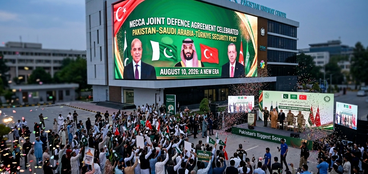 Mecca Joint Defence Agreement Celebrated on Pakistan's Biggest Screen in Pakistan Asaan Khidmat Center G-9 Islamabad