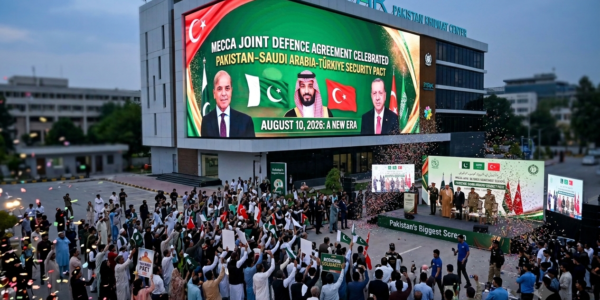 Mecca Joint Defence Agreement Celebrated on Pakistan's Biggest Screen in Pakistan Asaan Khidmat Center G-9 Islamabad
